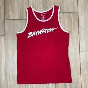 Baywatch Malibu Beach Patrol Tank Top Mens M Red Graphic Ringer Sleeveless Tee